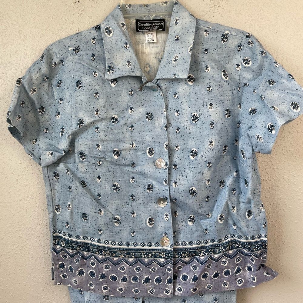 Carol Anderson Matching Linen Button Down Shirt and Crop Pants Size M EUC